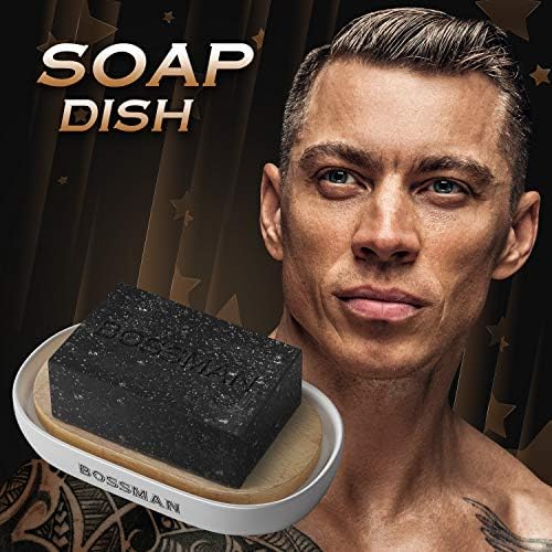 Bossman Natural Bamboo Bathroom Soap Dish w/ Premium Ceramic Base - White