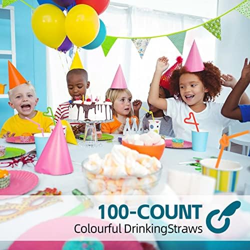 [Individually Wrapped] 200 Pcs Colorful Flexible Plastic Straw