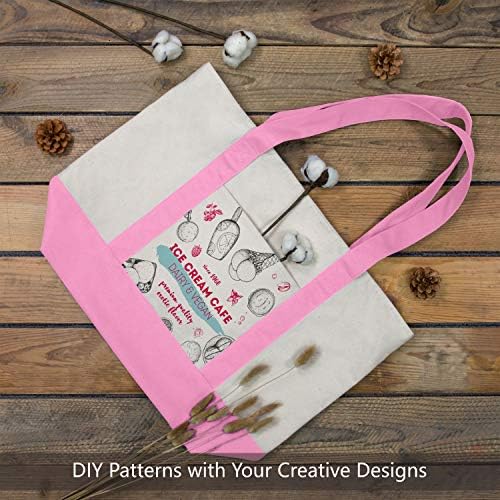 TOPDesign 30-Pack Canvas Tote Bags with an External Pocket, Reusable Grocery Shopping Bags, Top Zipper Closure, Daily Essentials (Pink/Natural)