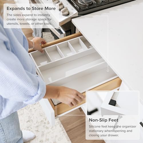 KitchenEdge Utensil & Junk Drawer Organizer, 10.5-19 in, White Bamboo