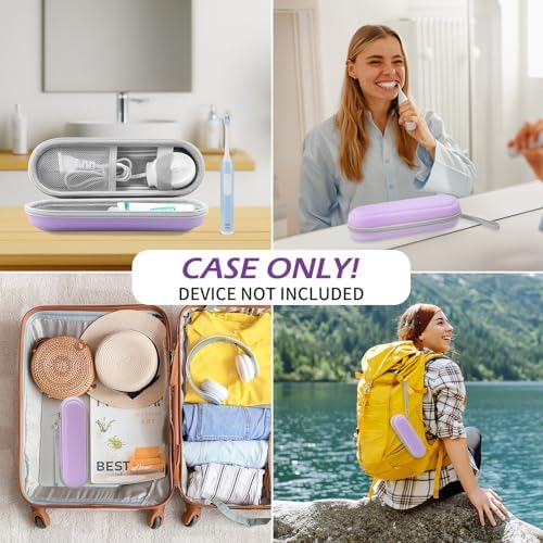 Toothbrush Travel Case for Oral B/Oral-B Pro 1000 1500 5000 7000 & Philips Sonicare 4100 1100 5300 5100 6100/iO Electric Toothbrush, Hard Protective Storage Bag (Light purple case with toothbrush cap)