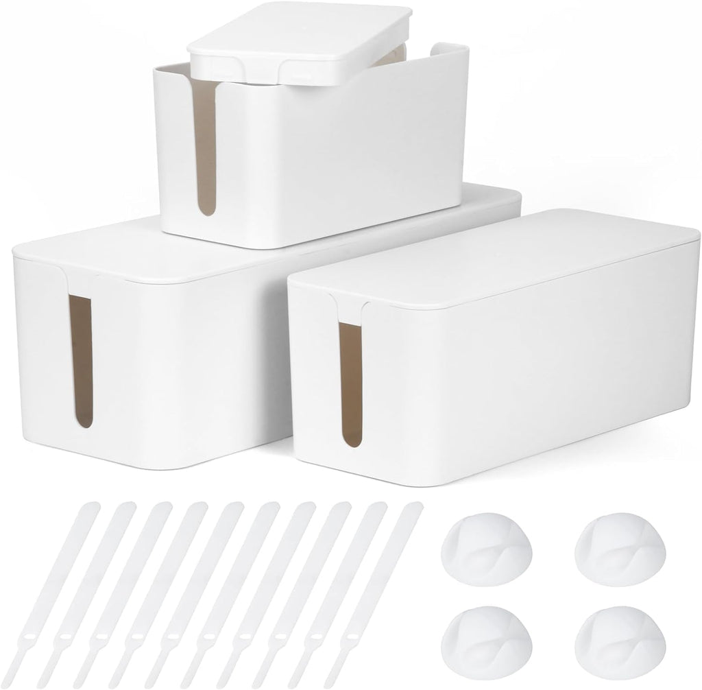 Cable Management Box DUNCHATY 3 Pack Cable Box Organizer with Large Medium Small Cord Hider Box Safe ABS Material for Cover and Hide TV Wires,Computer,Router,USB Hub and Under Desk Power Strip&Cords