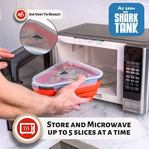 PIZZA PACK The Perfect Reusable Pizza Storage Container with 5 Microwavable Serving Trays - BPA-Free Adjustable Pizza Slice Container to Organize & Save Space, 2 Pack, Red, Green