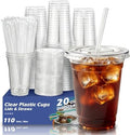 110 Pack 20 oz Disposable Clear Plastic Cups with Lids and Straws