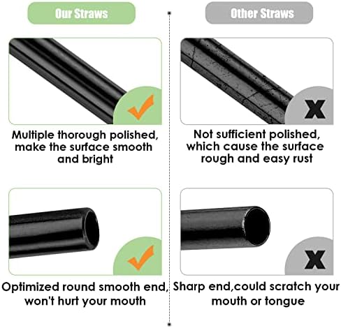 20 Pcs Black Reusable Stainless Steel Straws,10.5" & 8.5" Reusable Drinking Straws with 20 Silicone Tips 5 Straw Brushes 1 Travel Case,Eco Friendly Extra Long Metal Straw for 20 24 30 oz Tumbler