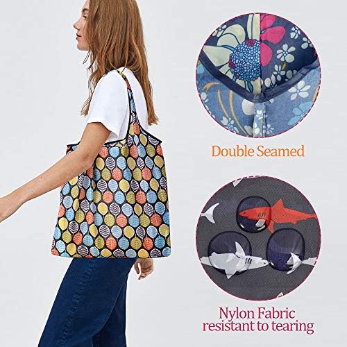 Reusable Grocery Shopping Bags 6|10 Pack, Foldable Tote Bags, Machine Washable Nylon Shopping Totes for Groceries