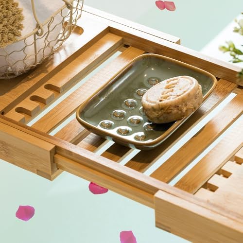 Soap Dish for Shower, Ceramic Soap Dish for Large Soap Bars, Non-Slip Soap Holder & Saver Tray with Floating Point Design for Bathroom, Shower, Kitchen Sink, Save Soap Loss (Pack of 2)