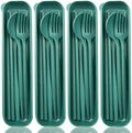 ELANE 4 Sets Reusable Travel Utensils Set with Case,Camping Cutlery Set Reusable Cutlery Set with Case,Utensil Sets for Lunch Picnic Daily Use Outdoor (darkgreen)