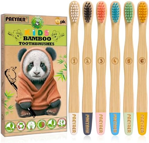 6 Pack Bamboo Kids Toothbrushes - Extra Soft Toothbrush for Kids - Natural Toothbrush Set Designed for Children Ages 3 and Up (Multicolor)
