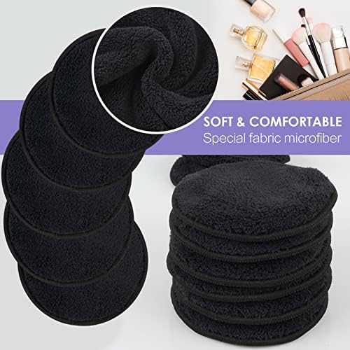 SUNLAND Reusable Makeup Remover Pads,Round 3.15inch,16 Pack,Black