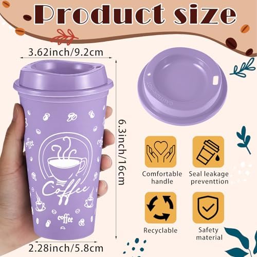 12 Sets Reusable Coffee Cups with Lids, 16oz, Light Morandi