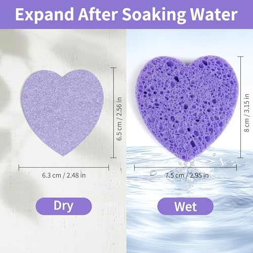 100-Count Compressed Facial Sponges, Purple Heart Shape