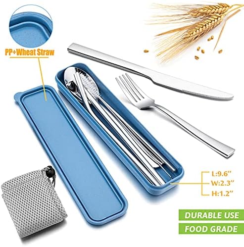 HaWare Portable Travel Utensils with Case, Stainless Steel Silverware Set for Camping Office School Lunch, Including Knife Fork Spoon Chopsticks, Reusable and Dishwasher Safe(Blue)