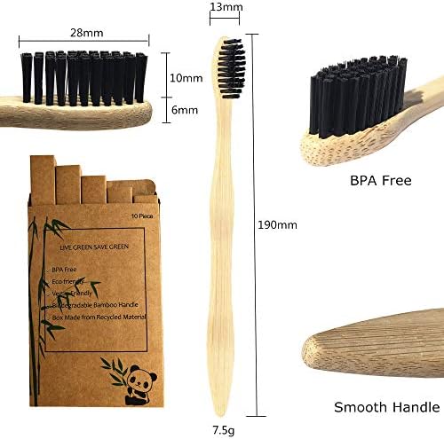 Bamboo Toothbrushes 10 Pack, Medium Soft Bristles BPA Free Biodegradable Bulk Wooden Toothbrush