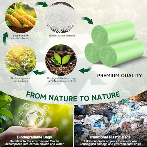 Biodegradable Small Trash Bags 4 Gallon, 105 Counts Unscented Bathroom Trash Bags, Easy Tearing Small Garbage Bags for Bathroom Bedroom Office, Green