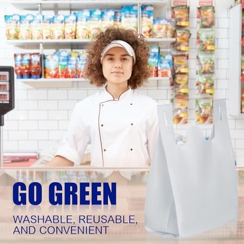 Windyun Large Grocery T-shirt Bags Bulk Reusable Non Woven Shopping Bag Foldable Gift Tote with Handle, 20.5x11x5.5 Inch