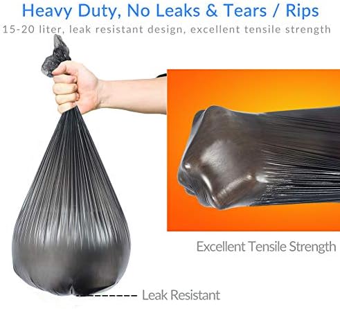 Jaoul Trash Bags 4 Gallon, Small Garbage Bags, Strong & Unscented Trash Bags for Kitchen, Bathroom, Office, Restroom, Car, Black, 60 Counts
