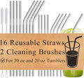 18-Pack Reusable Stainless Steel Metal Straws with Cleaning Brush - Long Metal Straws Drinking for 30 oz and 20 oz Tumbler Eco Friendly