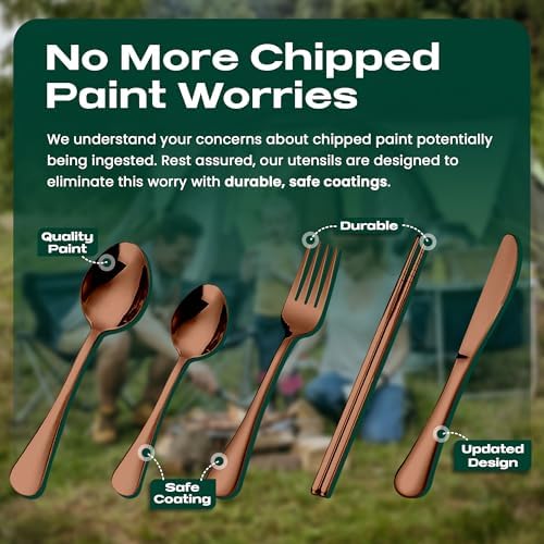 Taplord Portable Travel Silverware Set With Case, Includes 5 Pcs of Travel Utensils With Case, Stainless Steel Flatware Set For Camping, Easy to Travel, Lightweight (Rose Gold)