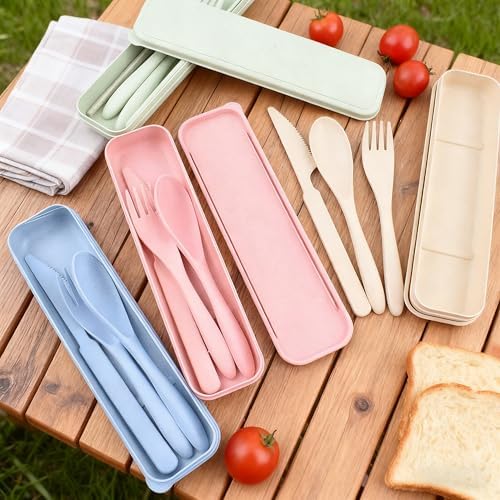 Wheat Straw Portable Cutlery Set 6pk Knife Fork Spoon with Storage Case