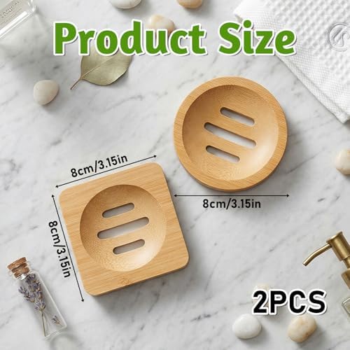 2 Pcs Bamboo Soap Dish Holders, Shower Steamer Holder, Round Natural Wooden Soap Trays, Rustic Bathroom Accessories for Kitchen Bathroom Accessories(Round and Square)