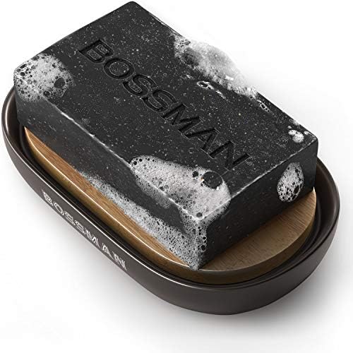 Bossman Natural Bamboo Bathroom Soap Dish w/ Premium Ceramic Base - Black