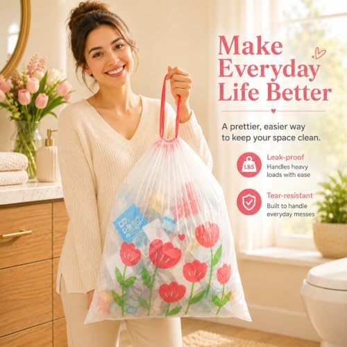 4 Gallon Trash Bags Drawstring - Unscented Small Garbage Bags 100 Count