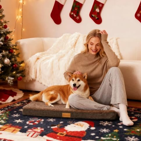 Patas Lague Orthopedic XL Dog Bed Large Sized Dog 48''X30'', Soft Waterproof Egg Crate Foam Large Pet Crate Beds Mat with Removable Washable Cover and Non-Slip Bottom, Brown