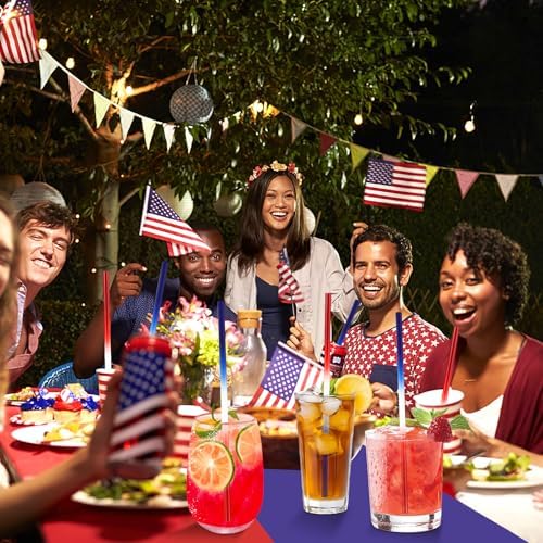 JANYUN 30 Pcs 4th of July Straws, Reusable Plastic Patriotic Straw