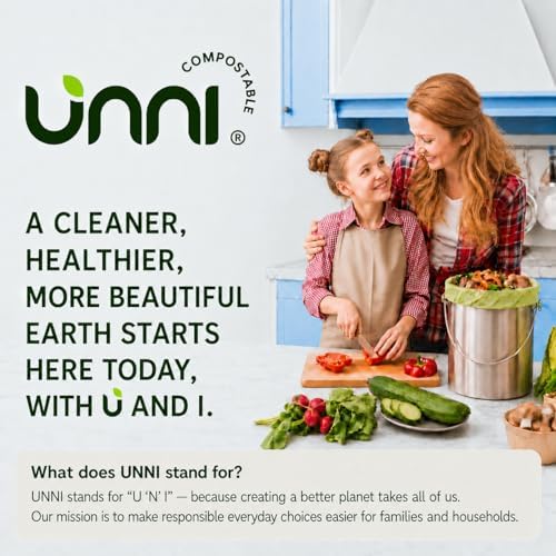 UNNI 1.6 Gallon Compostable Bags with Easy-Tie Handles, 6 Liter, 100 Count