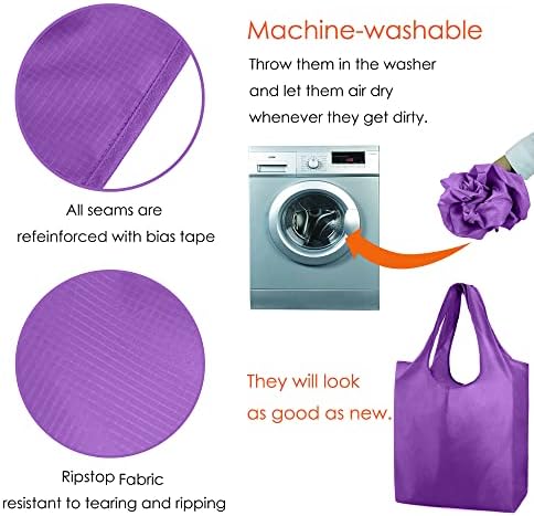 BeeGreen Purple Reusable Grocery Bags Wholesale Purple Reusable Kitchen Bags Bulk Foldable-Machine Washable with Zipper Storage Pouch 50 Packs