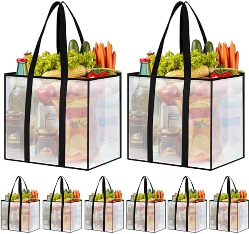 Reusable Grocery Bags, Clear Shopping Bags, 8 Pack, 42L