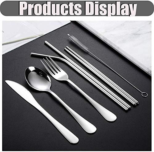 Travel Utensils Set with Case Reusable Stainless Steel Silverware Flatware Set 9 Pcs Portable Cutlery Eating Utensils Set for Lunch Boxes Workplace Camping School, Dishwasher Safe (Multi)