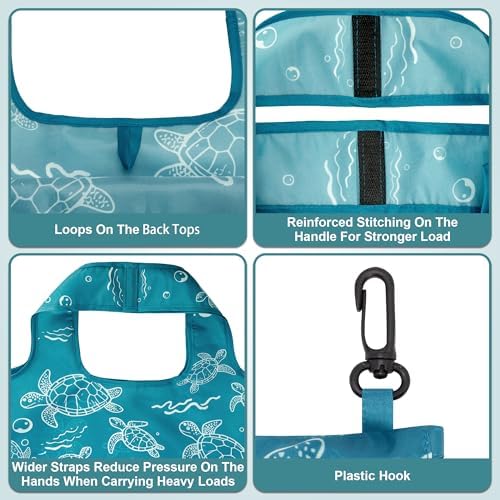 HOLYLUCK Reusable Grocery Bags,Heavy Duty Foldable Shopping Tote Bag (Standard, 3 Turtle)