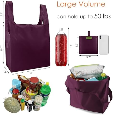 BeeGreen Burgundy Reusable Shopping Bags Wholesale Wine Red Reusable Grocery Bags Bulk Foldable-Machine Washable with Zipper Storage Pouch 20 Pieces