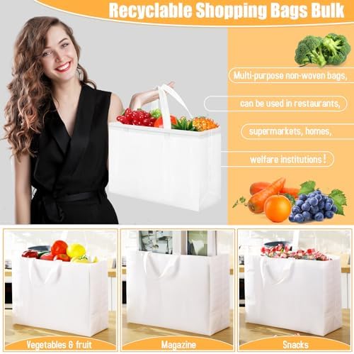 Windyun Reusable Grocery Bags Large Non Woven Shopping Bags with Handles Foldable Portable Tote, 16x6x12 Inch