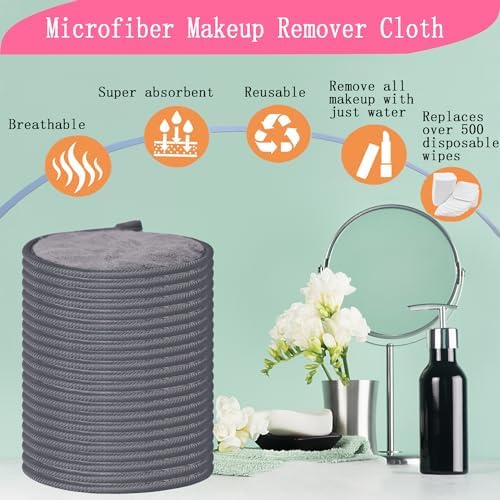 Large Reusable Makeup Remover Pads Face Cleaning Pad 5"x 5" Grey 24 Pack
