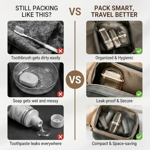 Toothbrush Travel Case Kit 6 in 1 Toothbrush Holder and Rinse Cup TSA Approved Portable Toiletry Organizer for Business Trip Traveling Gym Camping,Includes 2 Cups, Soap Case & 2 Brush Covers