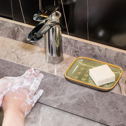 Soap Dish for Shower, Ceramic Soap Dish for Large Soap Bars, Non-Slip Soap Holder & Saver Tray with Floating Point Design for Bathroom, Shower, Kitchen Sink, Save Soap Loss (Pack of 2)