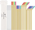 20 Pcs Gold Reusable Stainless Steel Straws,10.5" & 8.5" Reusable Drinking Straws with 20 Silicone Tips 5 Straw Brushes 1 Travel Case,Eco Friendly Extra Long Metal Straw for 20 24 30 oz Tumbler