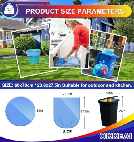 OKKEAI 8 Gallon Kitchen Trash Bags, 30L Blue Garbage Bags, 60 Count