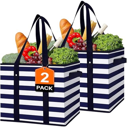 Reusable Grocery Bags 2 Pack, Foldable & Water Resistant Shopping Bags