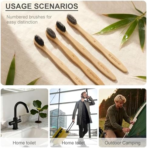 Bamboo Toothbrushes Wooden 12pack Natural Organic Charcoal Brush