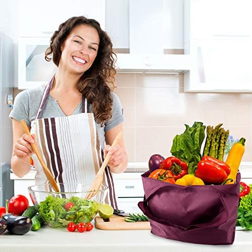 BeeGreen Burgundy Reusable Grocery Bags with Zipper Storage Pouch 10 Packs Wine Red Reusable Shopping Bags Bulk Foldable-Machine Washable