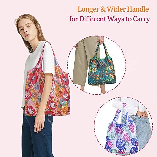 Reusable Grocery Shopping Bags 6|10 Pack, Foldable Tote Bags, Machine Washable Nylon Shopping Totes for Groceries