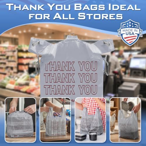 Fuxury Grey Plastic Thank You Shopping Bags Recyclable (1000 Count)