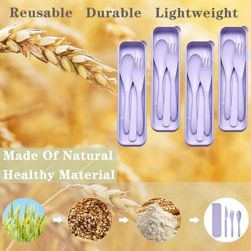 Reusable Travel Utensils Set with Case Wheat Straw Fork Spoon Knife Cutlery