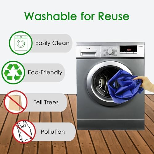 BeeGreen Reusable Grocery Bags Blue Kitchen Bags Bulk Foldable-Machine Washable with Zipper Storage Pouch 50 Packs