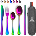 Taplord Portable Travel Silverware Set With Case, Includes 5 Pcs of Travel Utensils With Case, Stainless Steel Flatware Set For Camping, Easy to Travel, Lightweight (Multi)