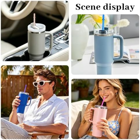 50PCS Reusable Straws with Cleaner Brush, 12.2" Long Colorful Clear Hard Plastic Swirl Drinking Straws for Stanley, YETI, Starbucks, Owala 30 oz 40 oz Tumblers, Jars, Cups